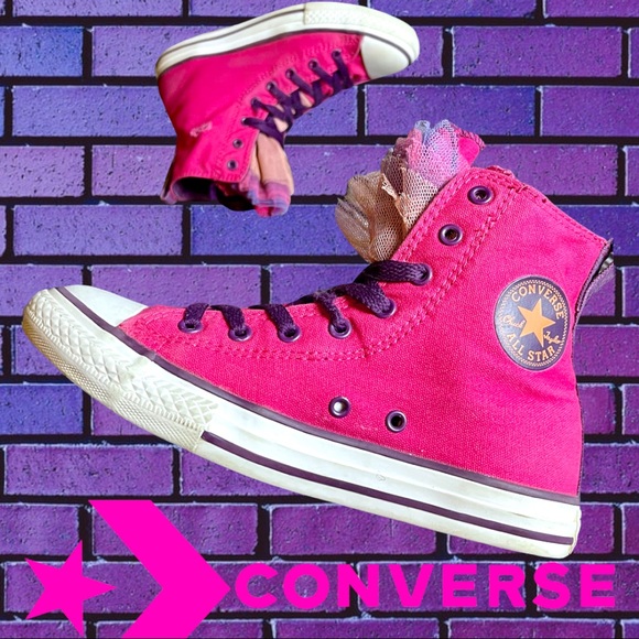 Converse Girls All Star Chuck Taylor Distressed Pink Party Hi Top Sneakers 4 - Picture 2 of 16